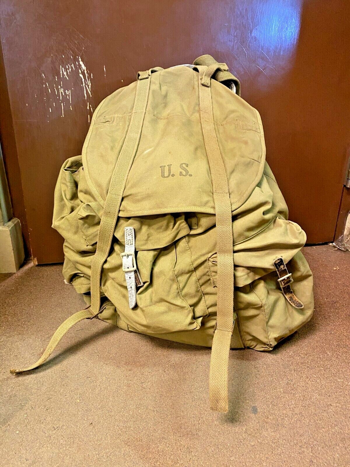 Vintage 1943 WW2 GI Issue Canvas Rucksack with Medal Frame