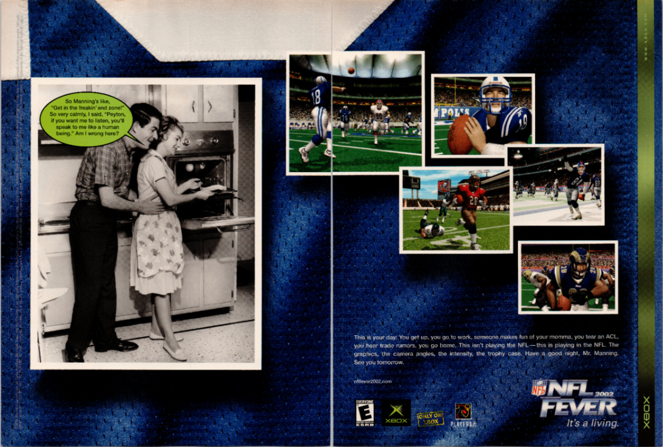 Xbox NFL Fever 2002 Vintage Style Magazine Ad Blue Football Jersey Theme 2002