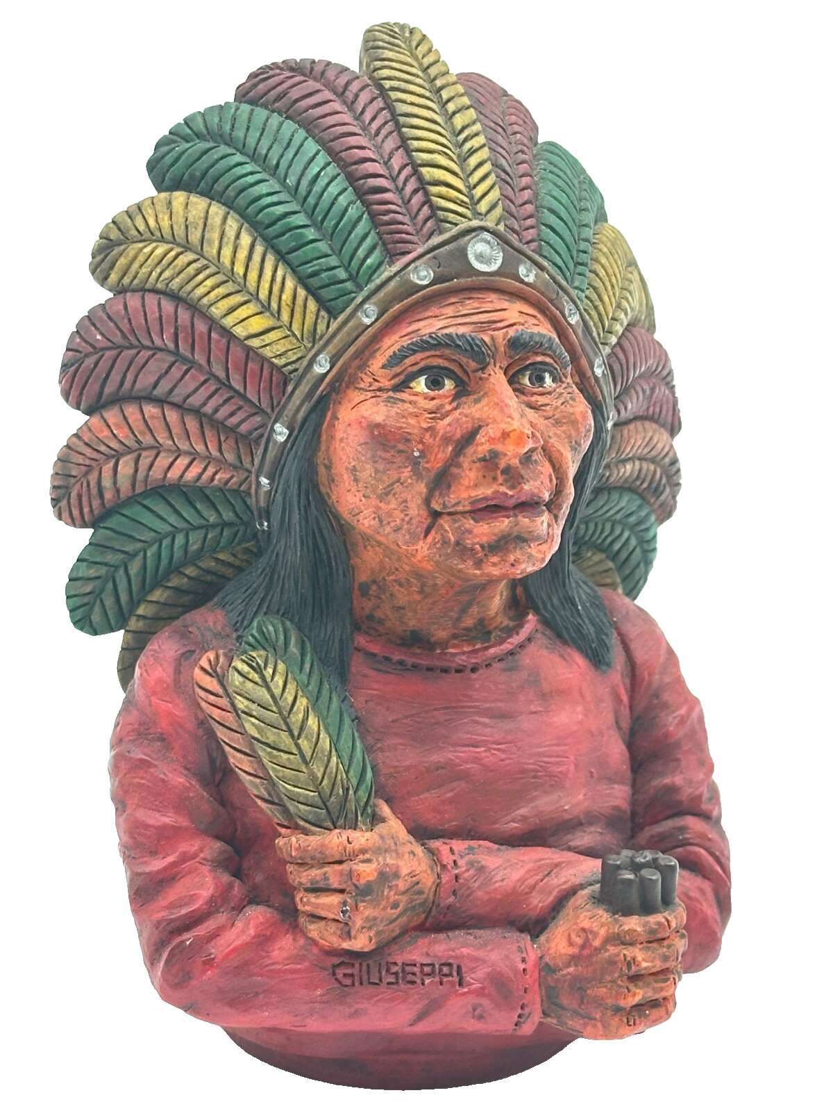 Giuseppe Native Tribal Chief Sculpture Lid ? Ceramic Signed  Dated 1996 at Back