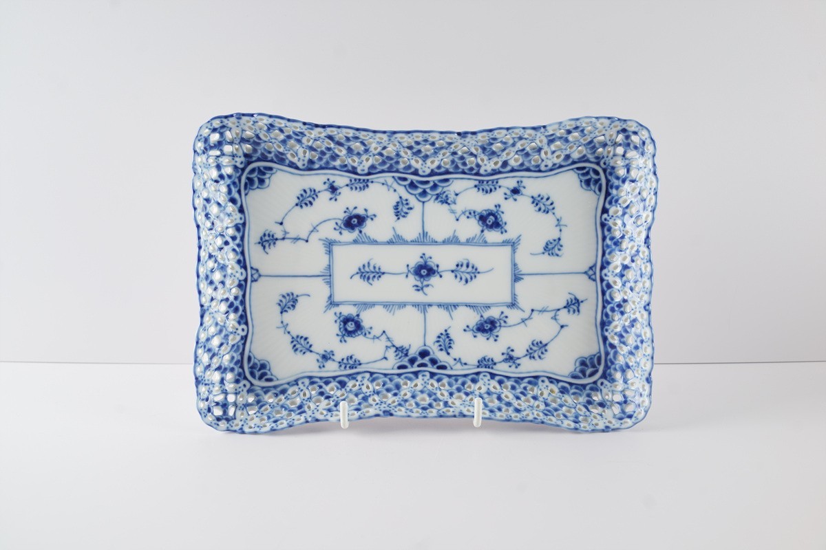 Rare Royal Copenhagen Blue Fluted Full Lace Double Lace Tray Denmark