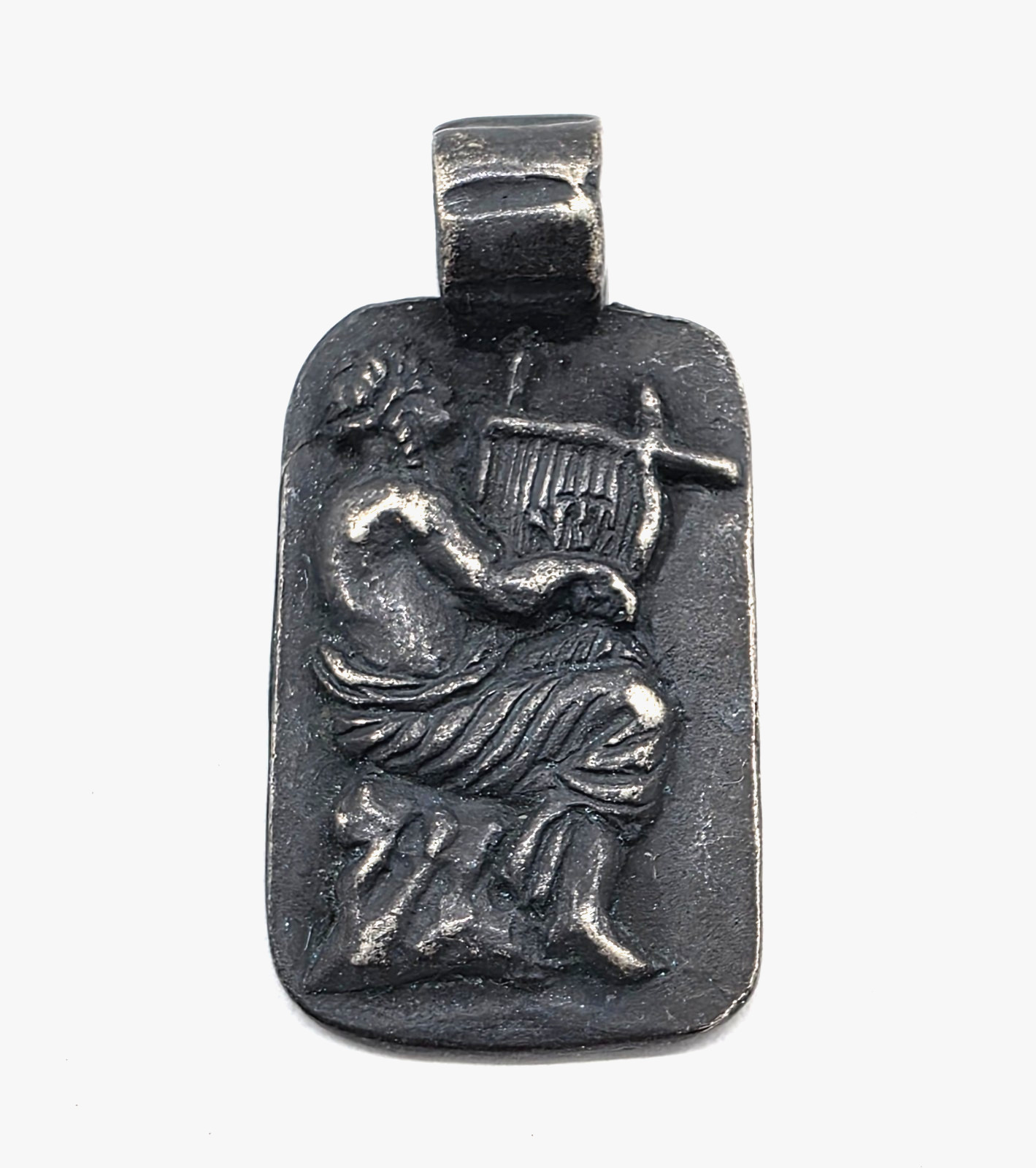 Ancient Roman Silver Pendant God Apollo Playing Lyre Music Orpheus Artifact