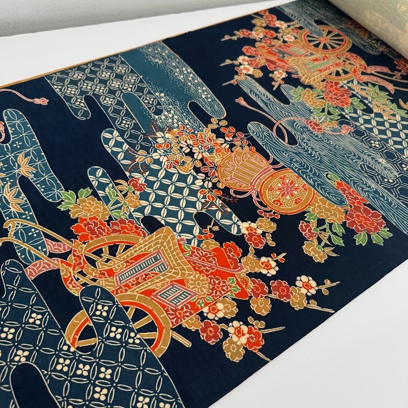 Navy Empress UnUsed BOLT Japanese Jacquard Kimono Silk Fabric By the Yard BS62