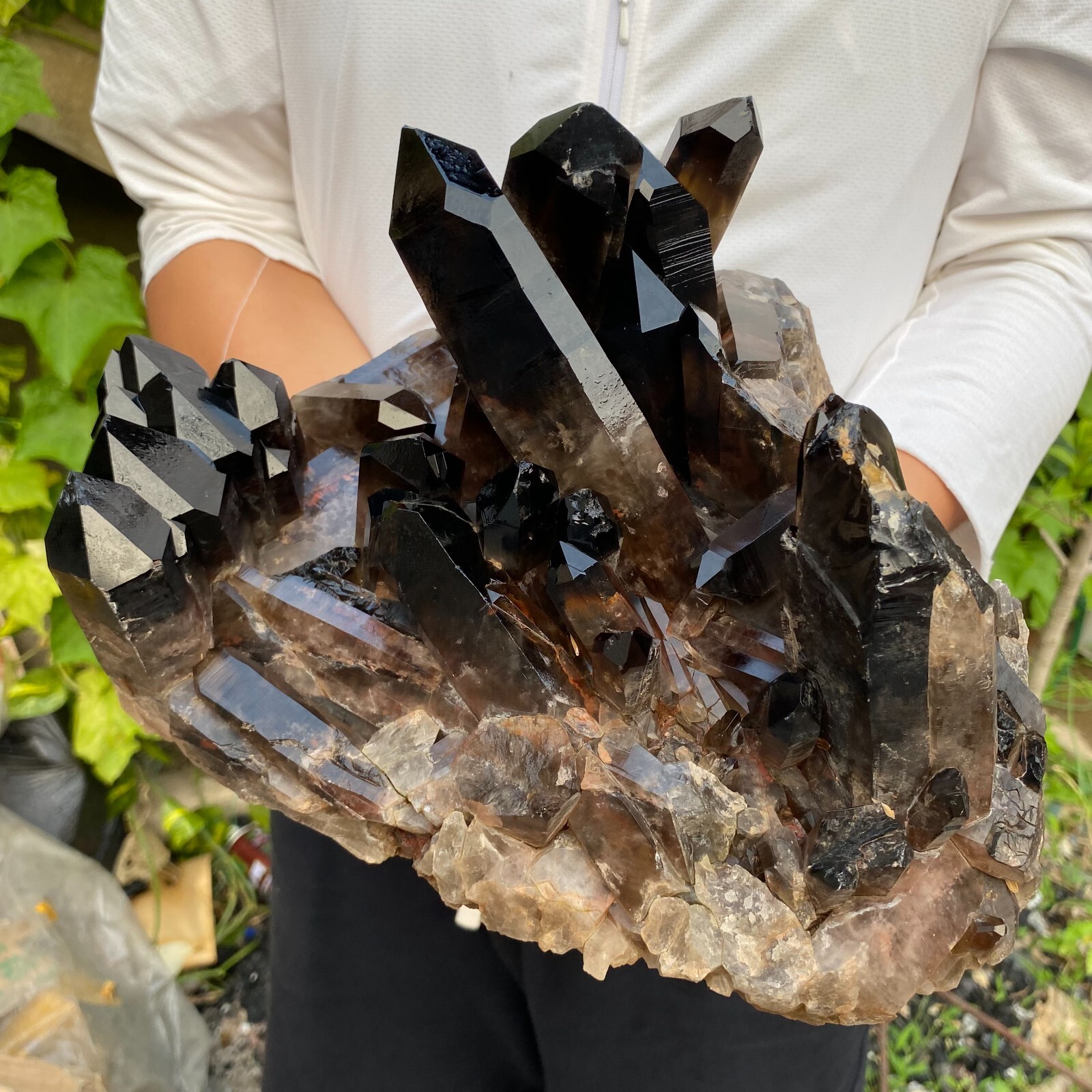 17.9lb Large Natural Smoky Black Quartz Crystal Cluster Raw Mineral Specimen