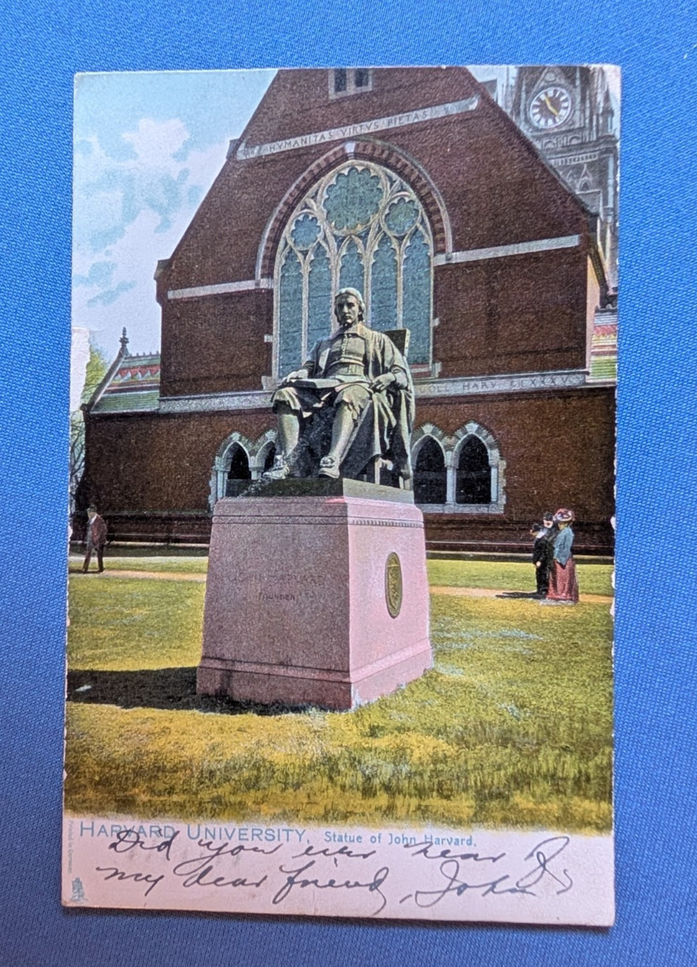 1906 Raphael Tuck postcard Statue of John Harvard HARVARD UNIVERSITY