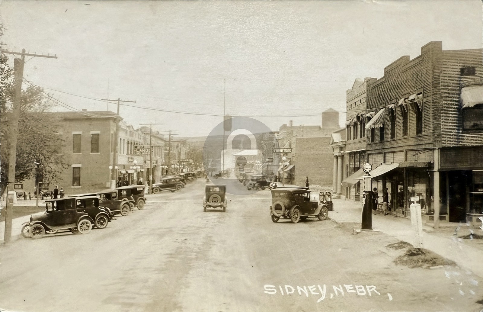 Sidney Nebraska Main Street Scene Stores Gas Pump RPPC Photo Postcard COPY