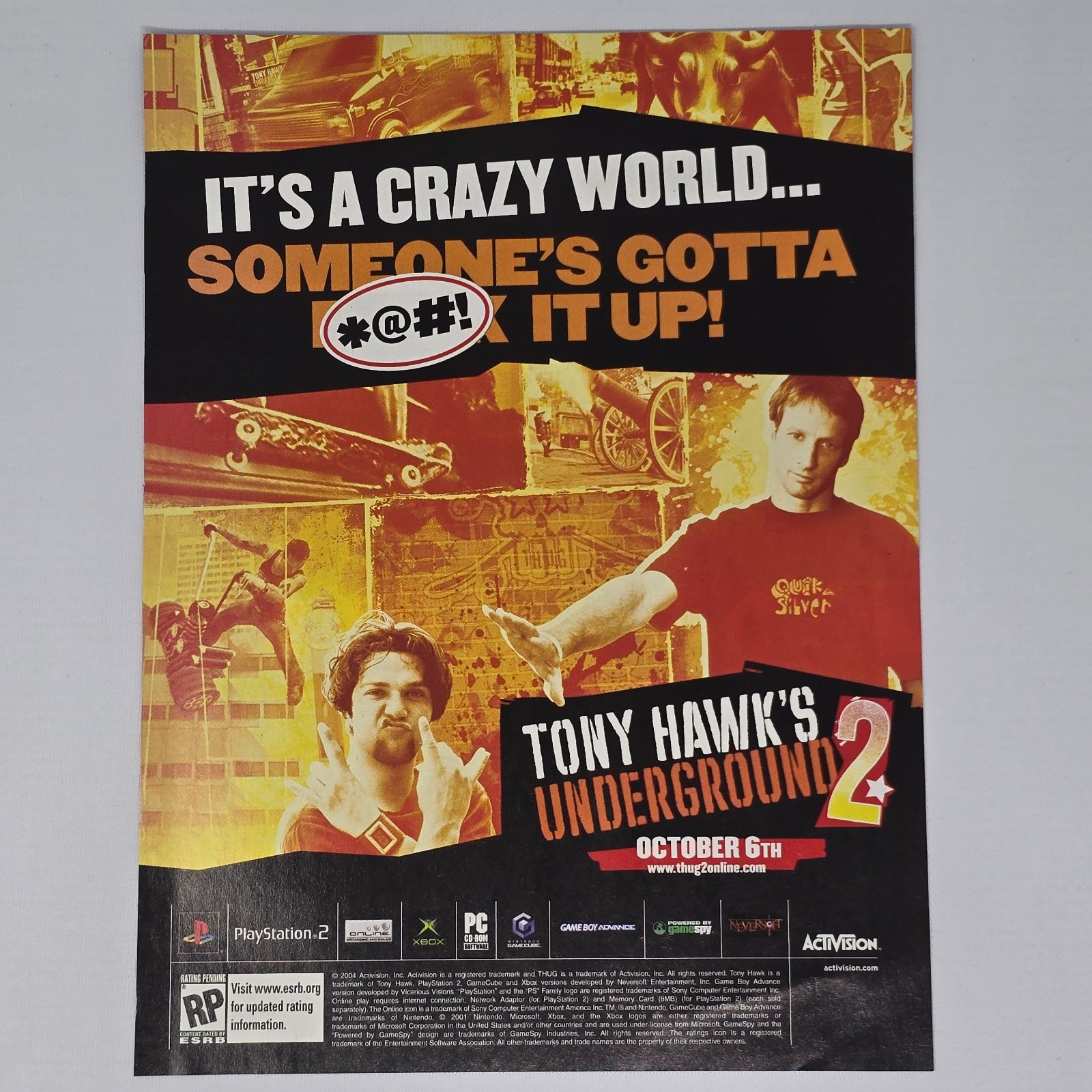 Tony Hawk's Underground 2 PS2 Xbox PC GameCube Crazy World Print Ad/Poster