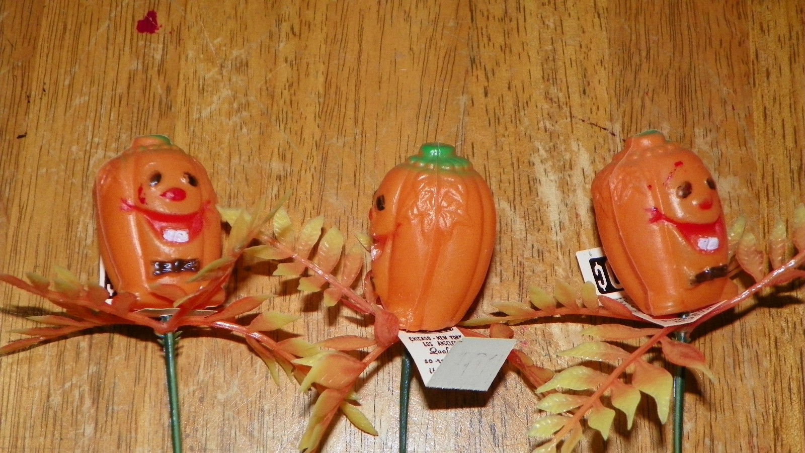 Lot of 3 Vtg Halloween JACK-O-LANTERN Pumpkin Blow Mold Floral Picks Cake Topper