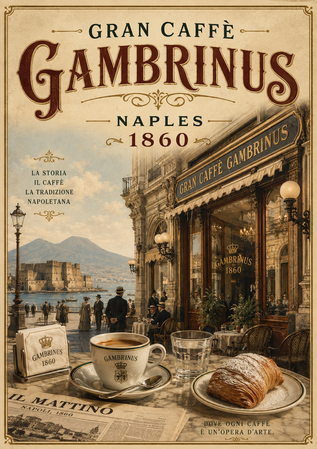 Gran Caffè Gambrinus Naples Italy Poster 13x19 Vintage Coffee Cafe Wall Art