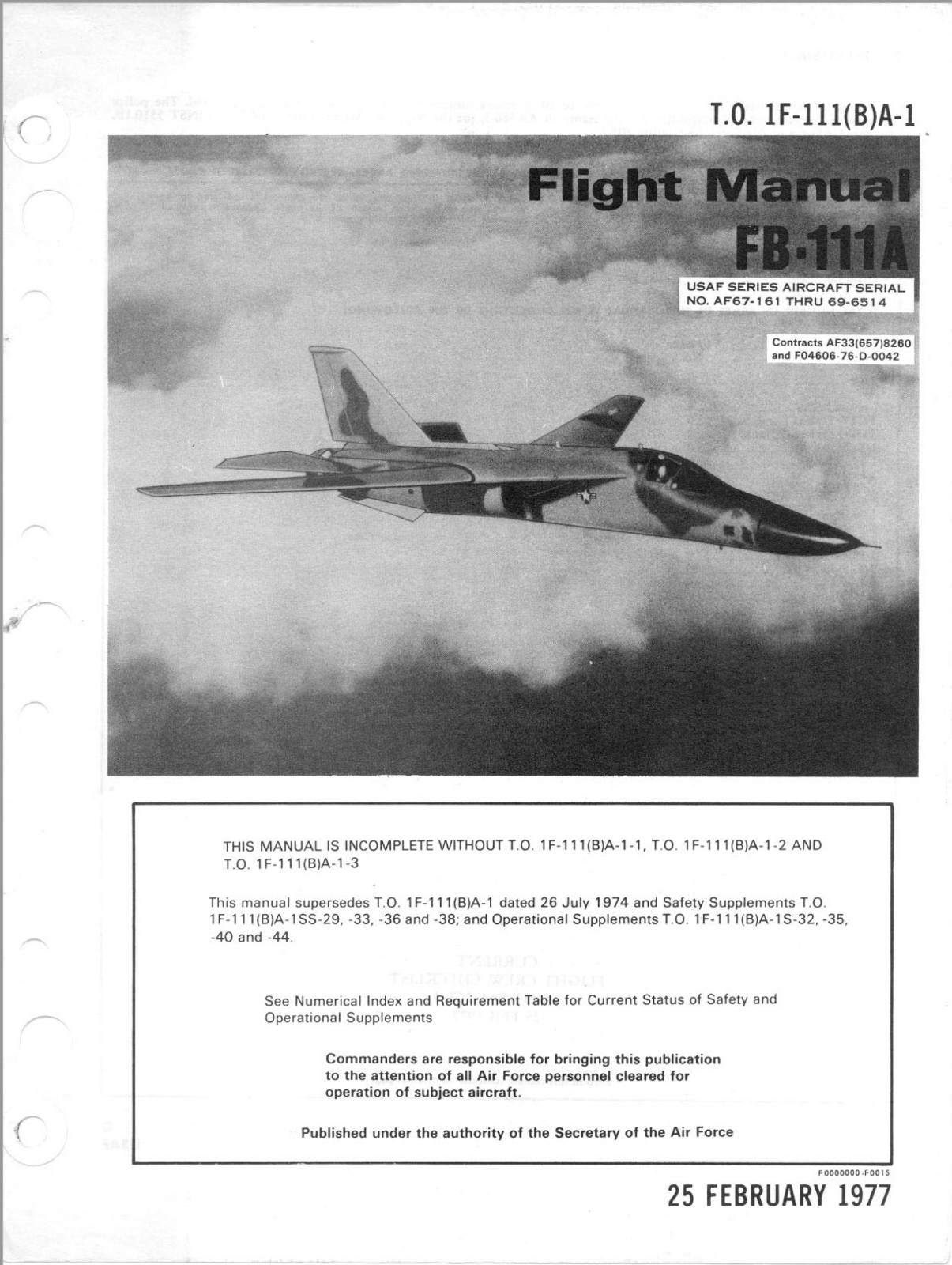 482 Page 1977 T.O. 1F-111(B)A-1 Flight Manual FB-111A FB-111 F-111 Manual on CD