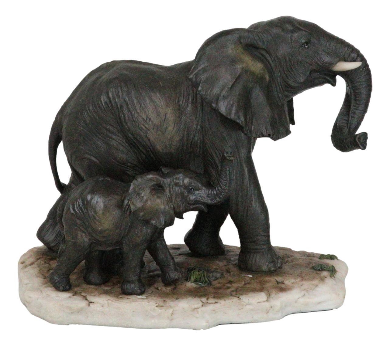 Ebros Gift African Savanna Majestic Elephant with Young Calf Figurine 8.5
