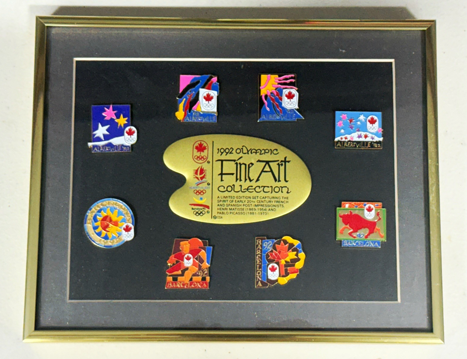 1992 Olympic Fine Art Collection Framed Pin Set Display Albertville Barcelona