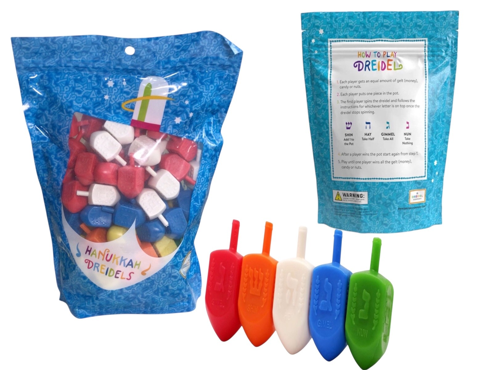 The Dreidel Company Hanukkah Dreidels 100 Count Bulk Pack Multi-Color Plastic Se