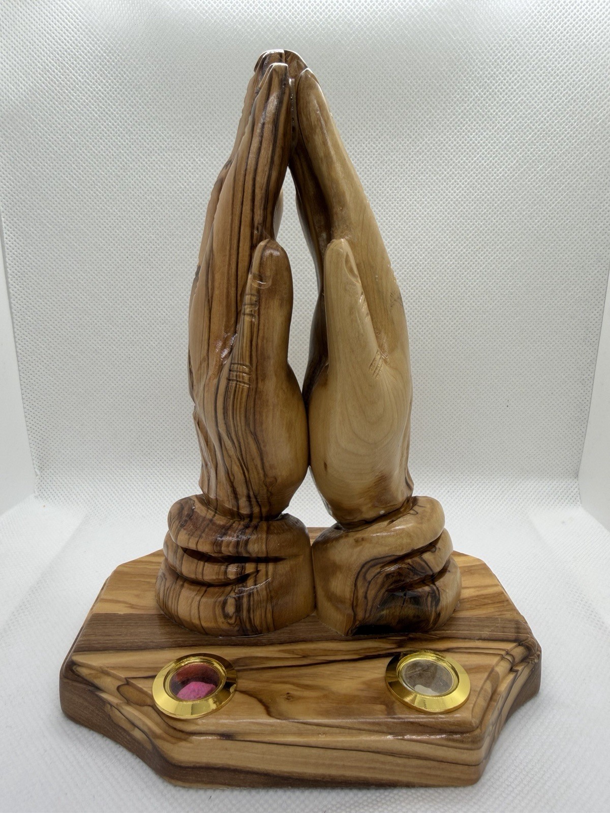 Detailed Handmade Praying Hands From Natural Olive Olive Wood In Jerusalem,7inch