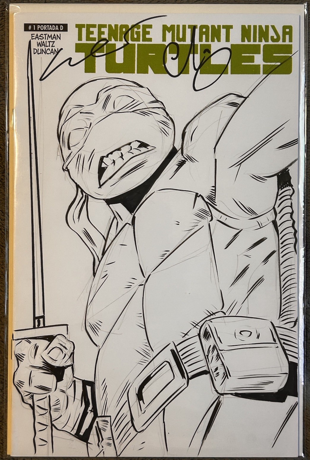 ORIGINAL SKETCH SIGNED ESCORZA BROS w COA TMNT #1 Mexican Blank Variant LEONARDO