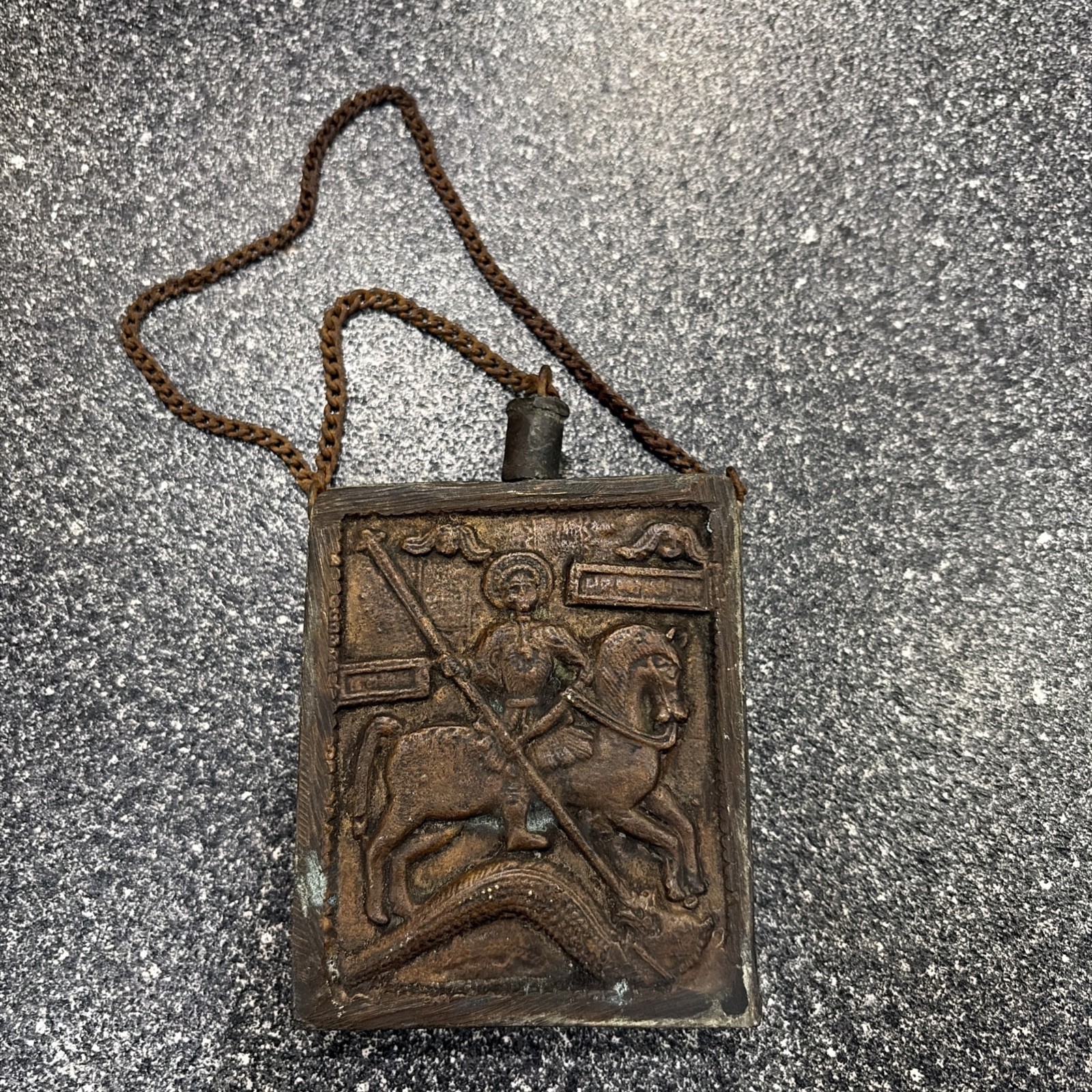 RARE 18th Century Two Sided Russian Reliquary Pilgrim Powder Flask Saint George 