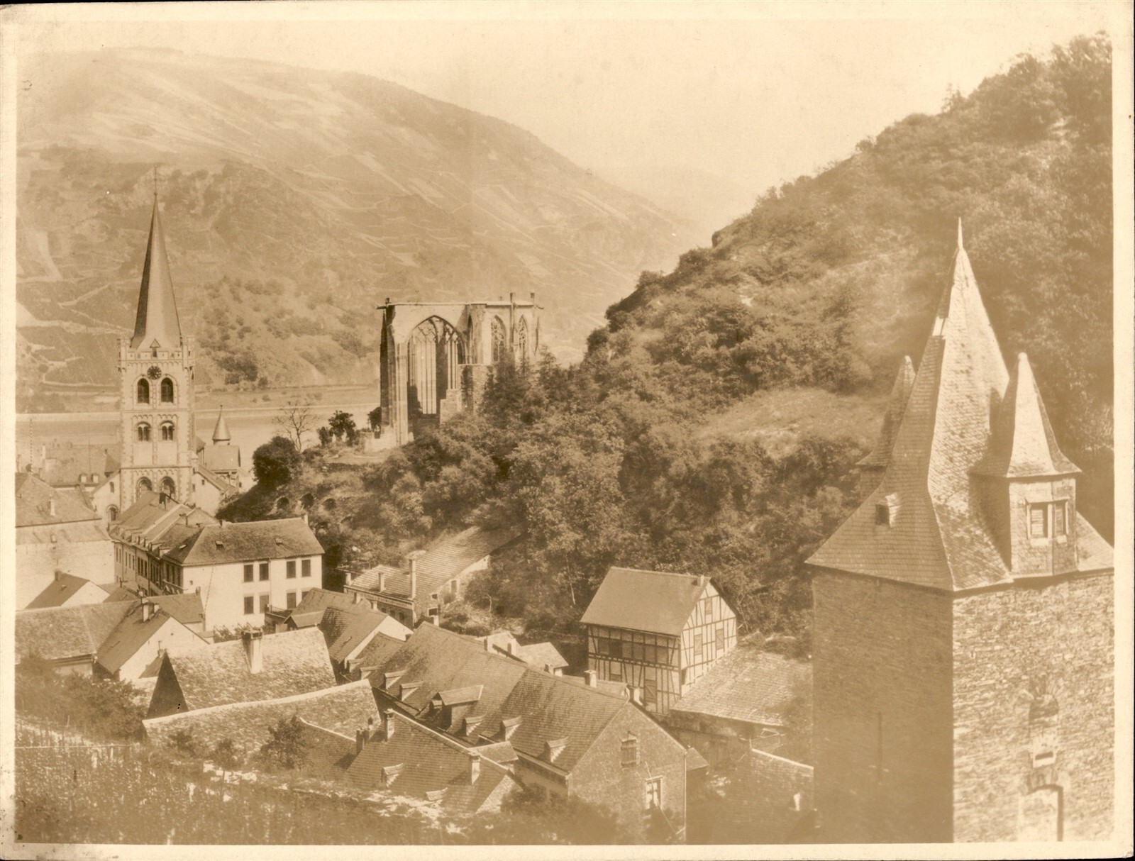 GA222 Original Photo TOWN OF BACHARACH ON THE RHINE RIVER GERMANY APPROX 1920s
