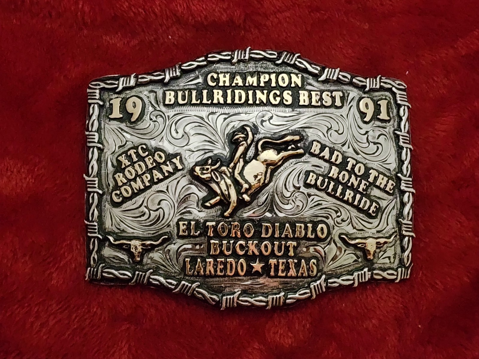 Rodeo 1991 X~Treme Bull Riding~Champion☆Laredo Texas☆Trophy Buckle☆Rare☆254