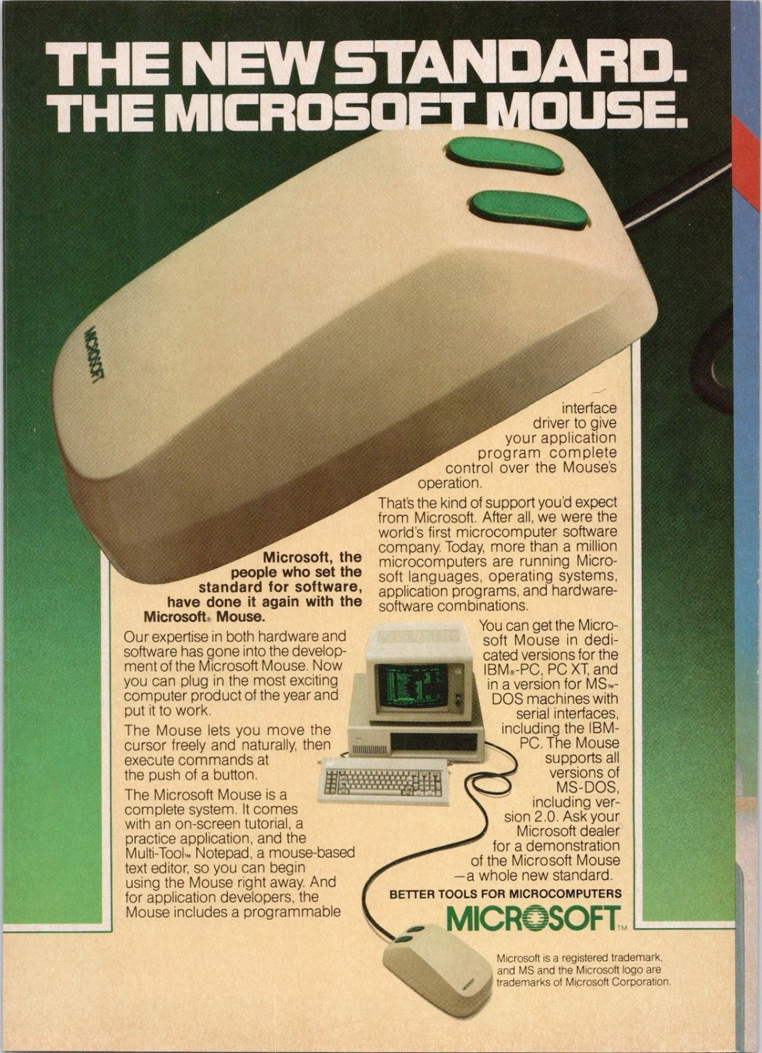 Microsoft Mouse 1984 Vintage Magazine Ad PC IBM DOS Original Model