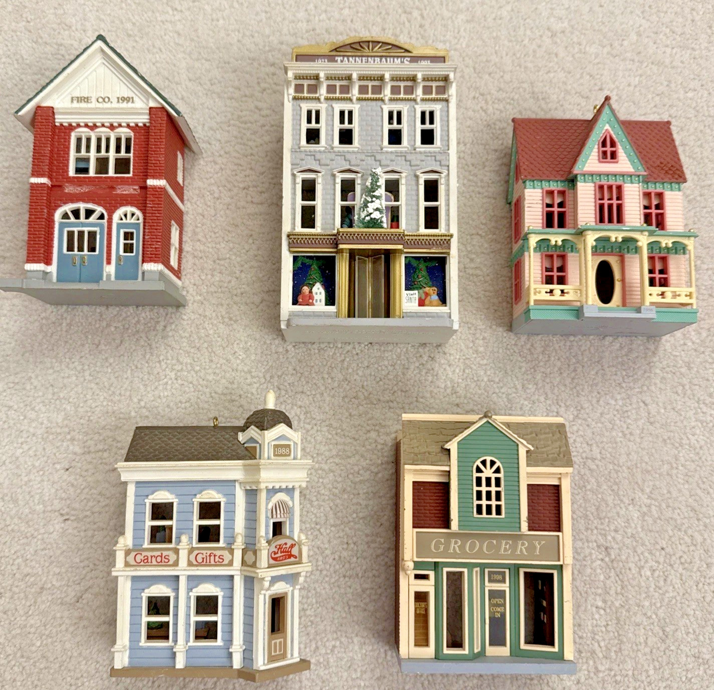 Lot Of 5 Vintage 1990s Hallmark Buildings Ornaments Nostalgic Christmas Decor