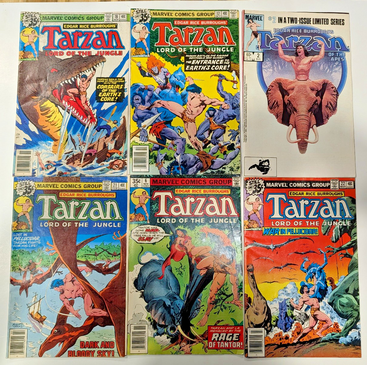 Lot of 6 Tarzan Comics Marvel Lord of the Jungle Pellucidar Edgar Rice Burroughs