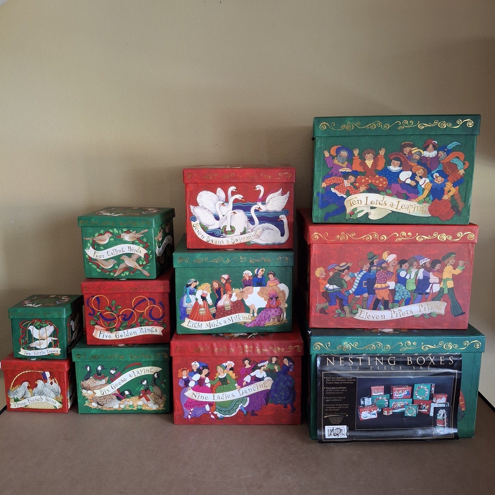Vtg Twelve Days Of Christmas Nesting Boxes Set 12 Barrington Studios Judy *FLAW