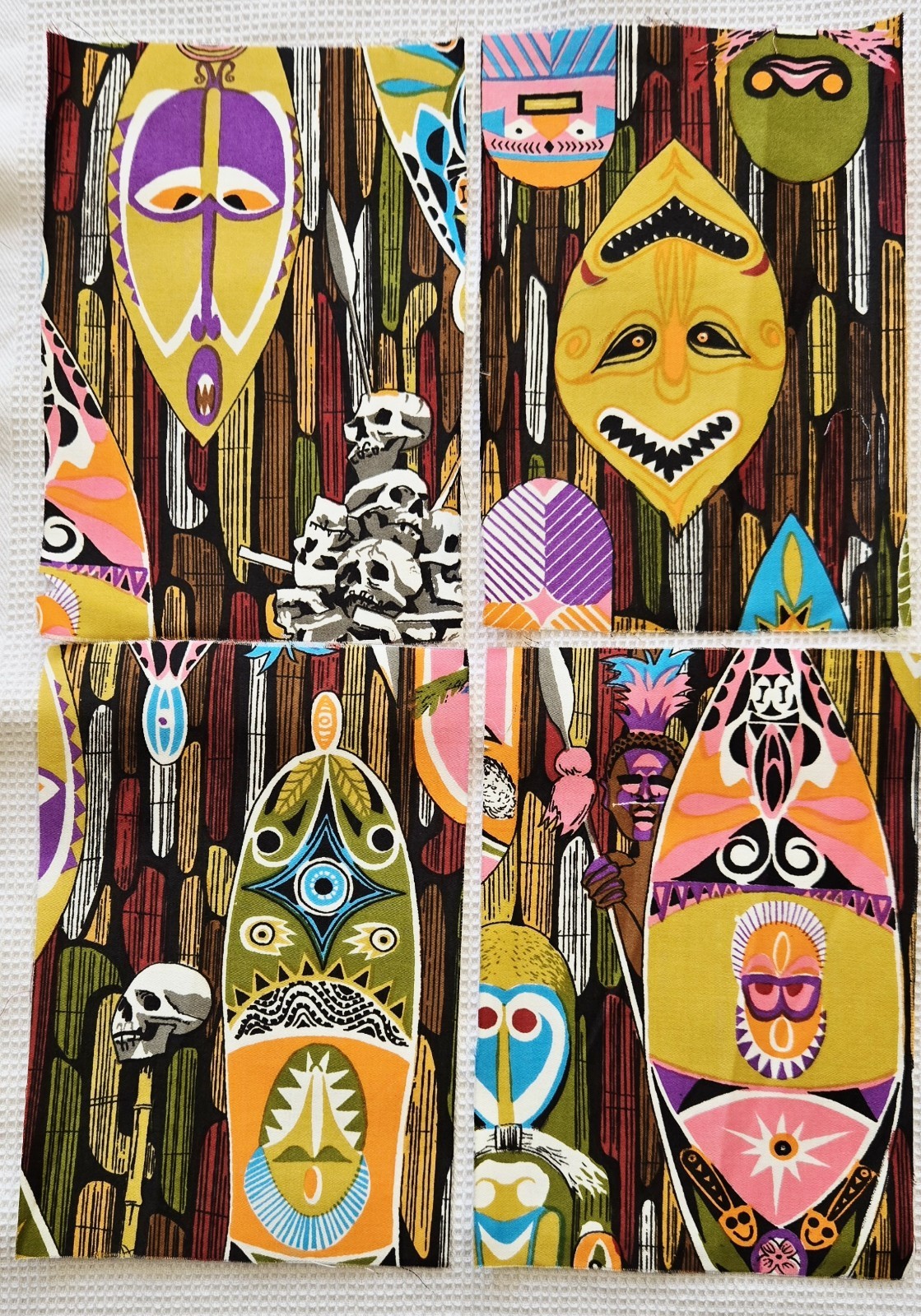Vintage Disneyland Headhunter Enchanted Tiki Room Fabric 22 PIECES 1960s RARE