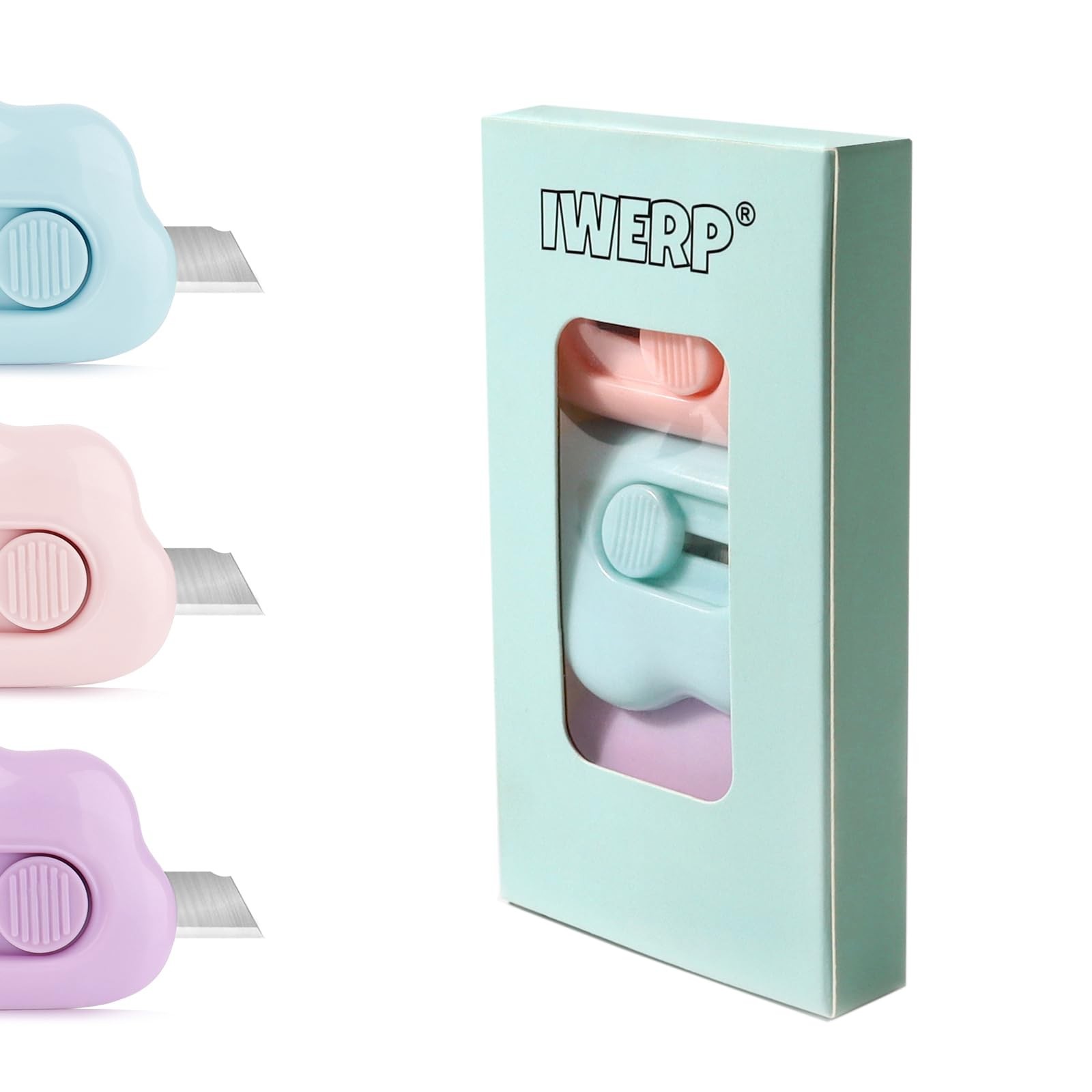 Box Cutters - 3 Pack Retractable Letter Opener, Adorable Cloud Tiny Colored