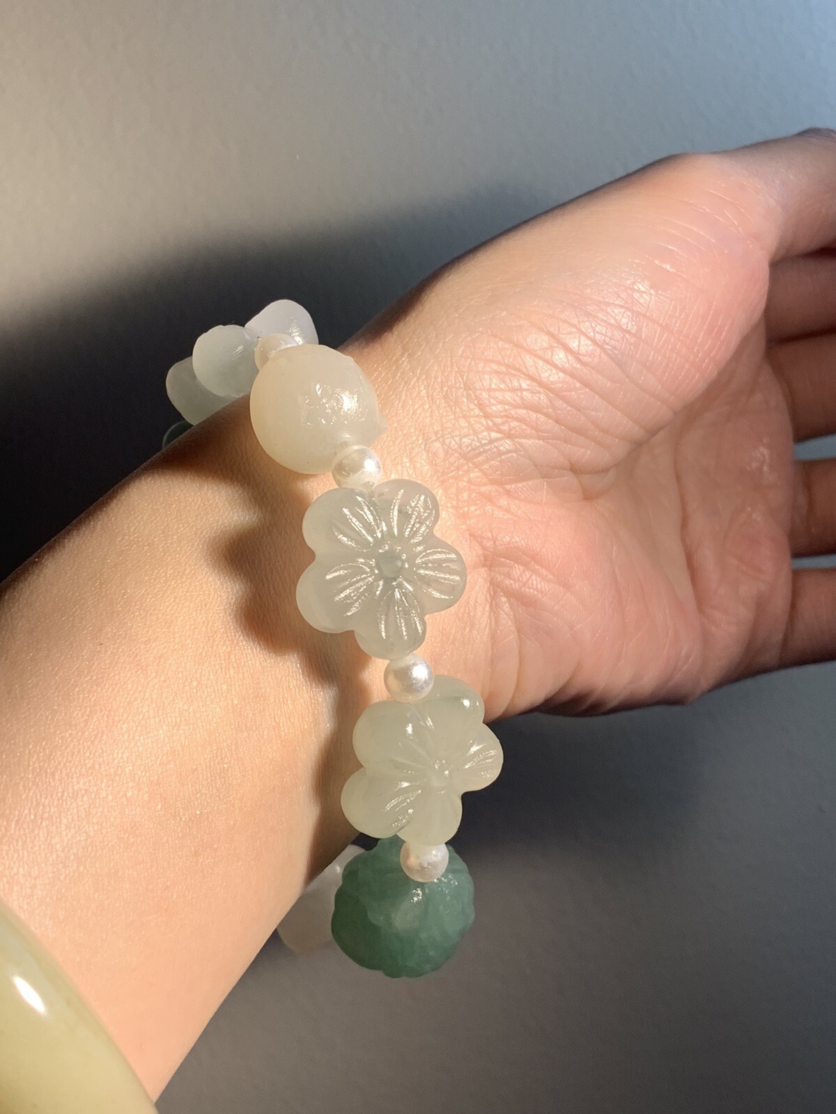 Multiple Natural SheTei Cui Jade Bracelet/Hand Carved Lucky Characters