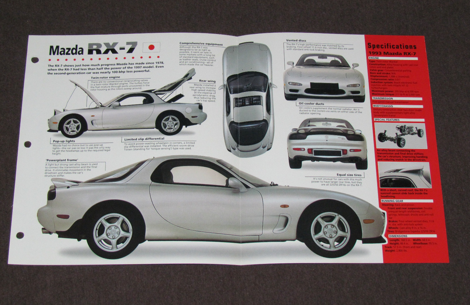 1991-1997 MAZDA RX-7 (1993) Car SPEC SHEET BROCHURE PHOTO BOOKLET