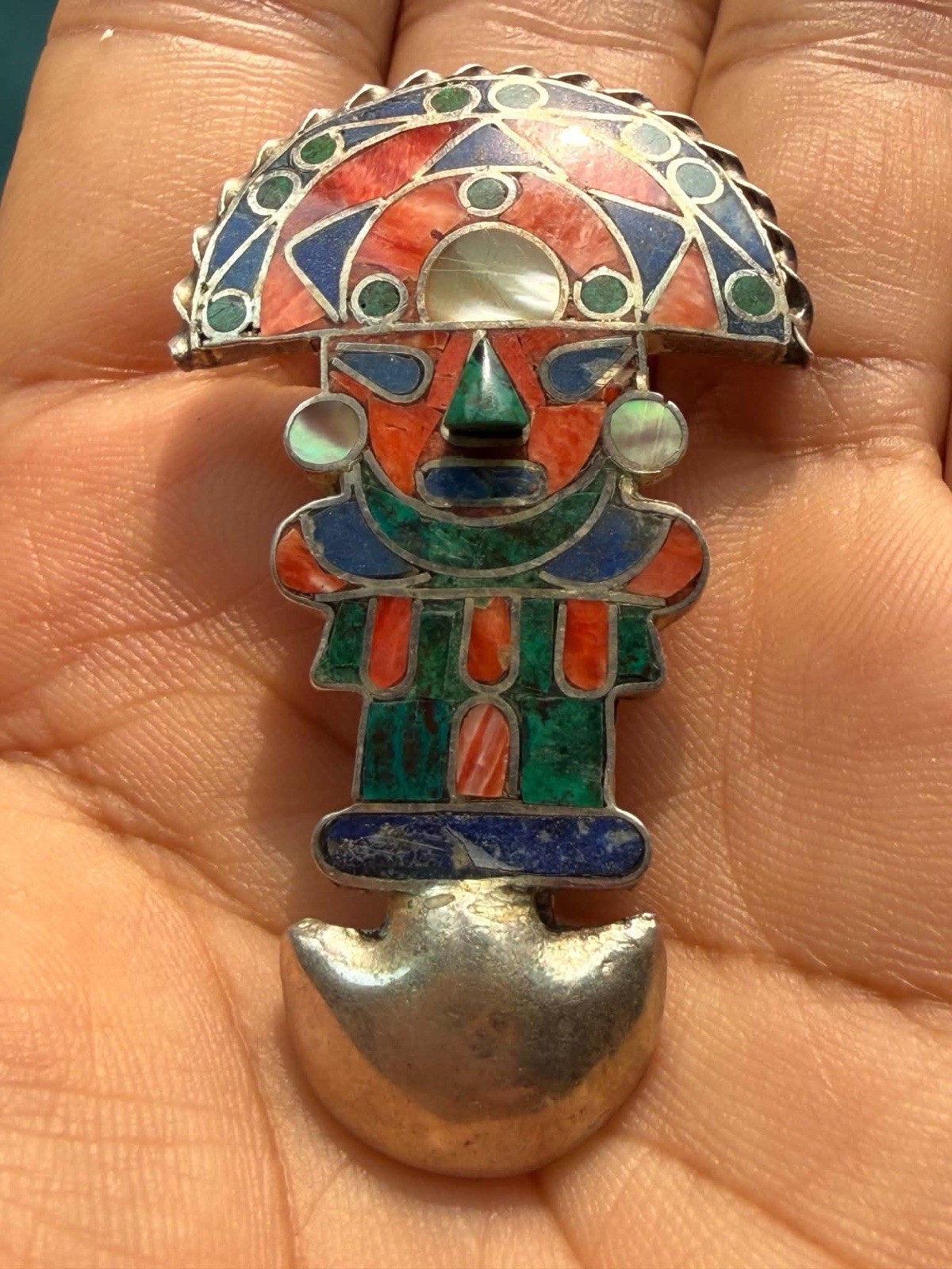 Vintage Latin American Artisan 950 Silver Tumi-Style Pendant Pin Brooch