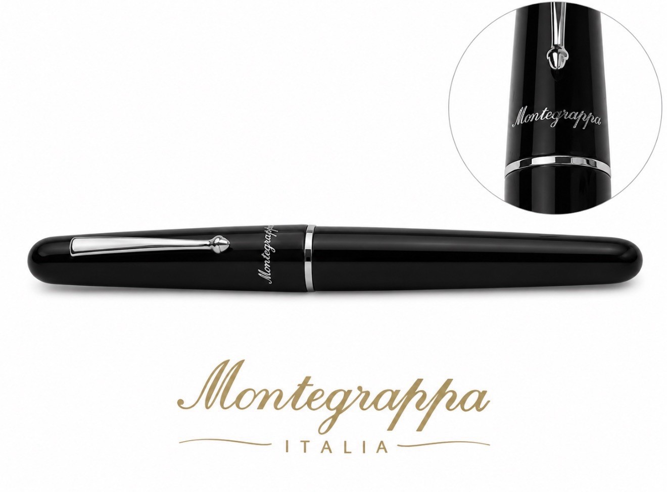 Montegrappa Elmo Black Fountain Pen Italic Nib 1.1 NOS