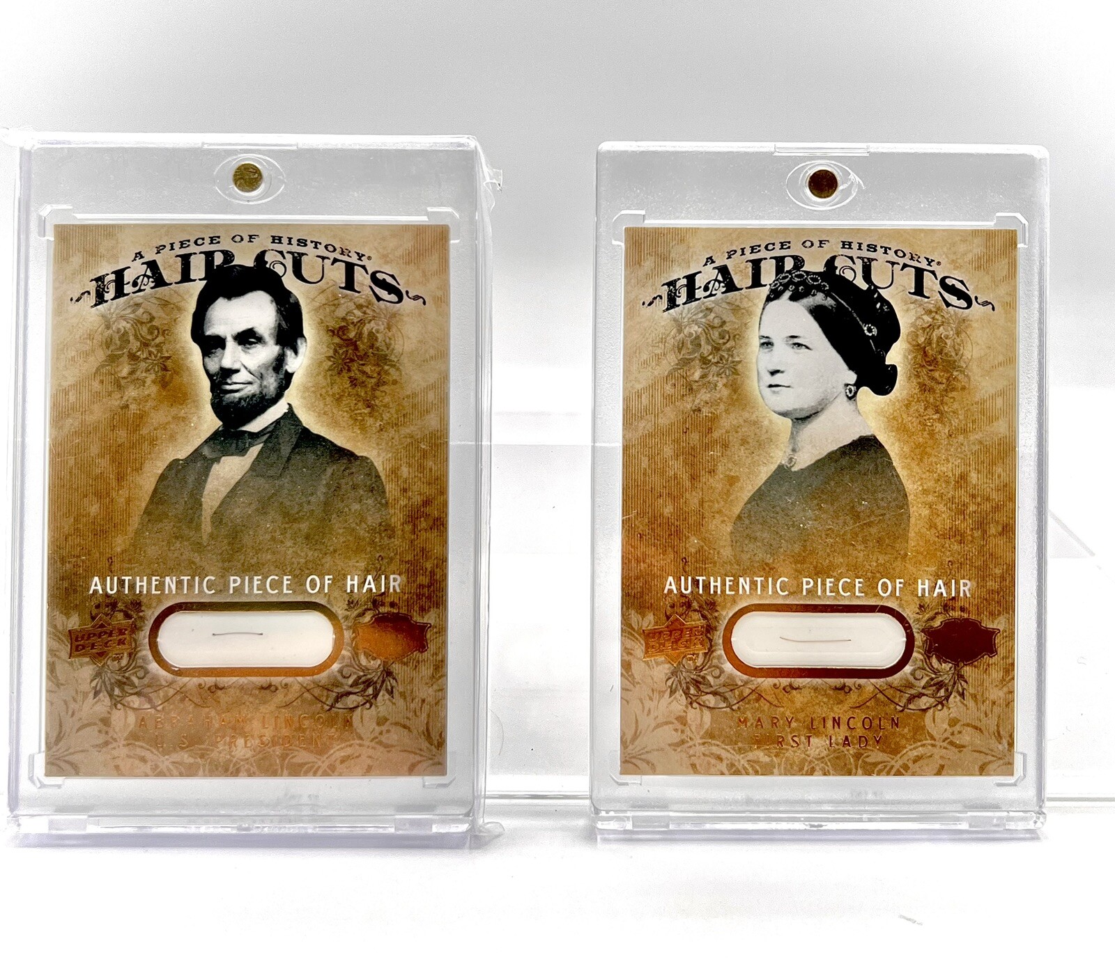 2008 Upper Deck Hair Cuts Abraham Lincoln Mary Lincoln Set And Redemption Card