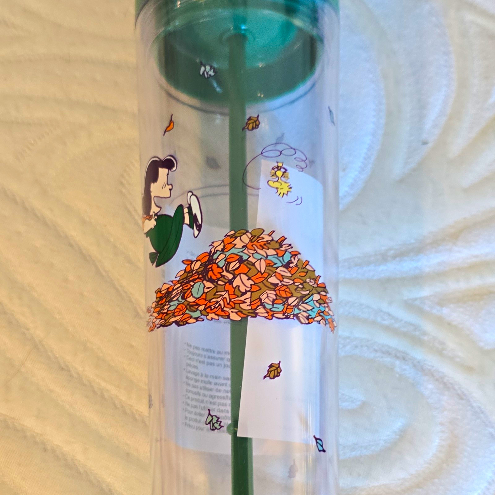 Peanuts Woodstock Clear Plastic 16 fl oz Cold Cup w/ Green Lid & Straw