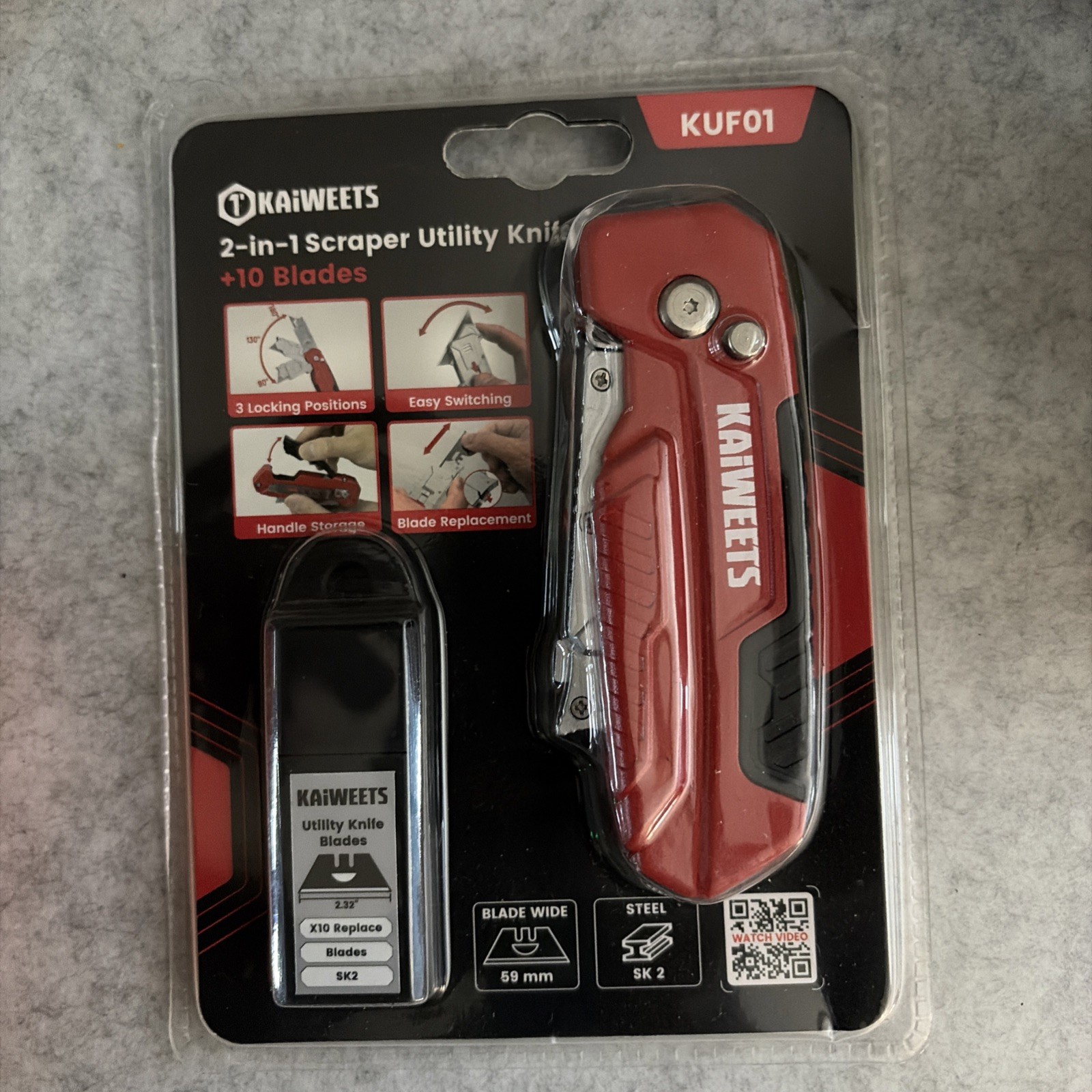 KAIWEETS Utility Knife Scraper, 2-in-1 Folding Box Cutter KUF01 10 Blades - New