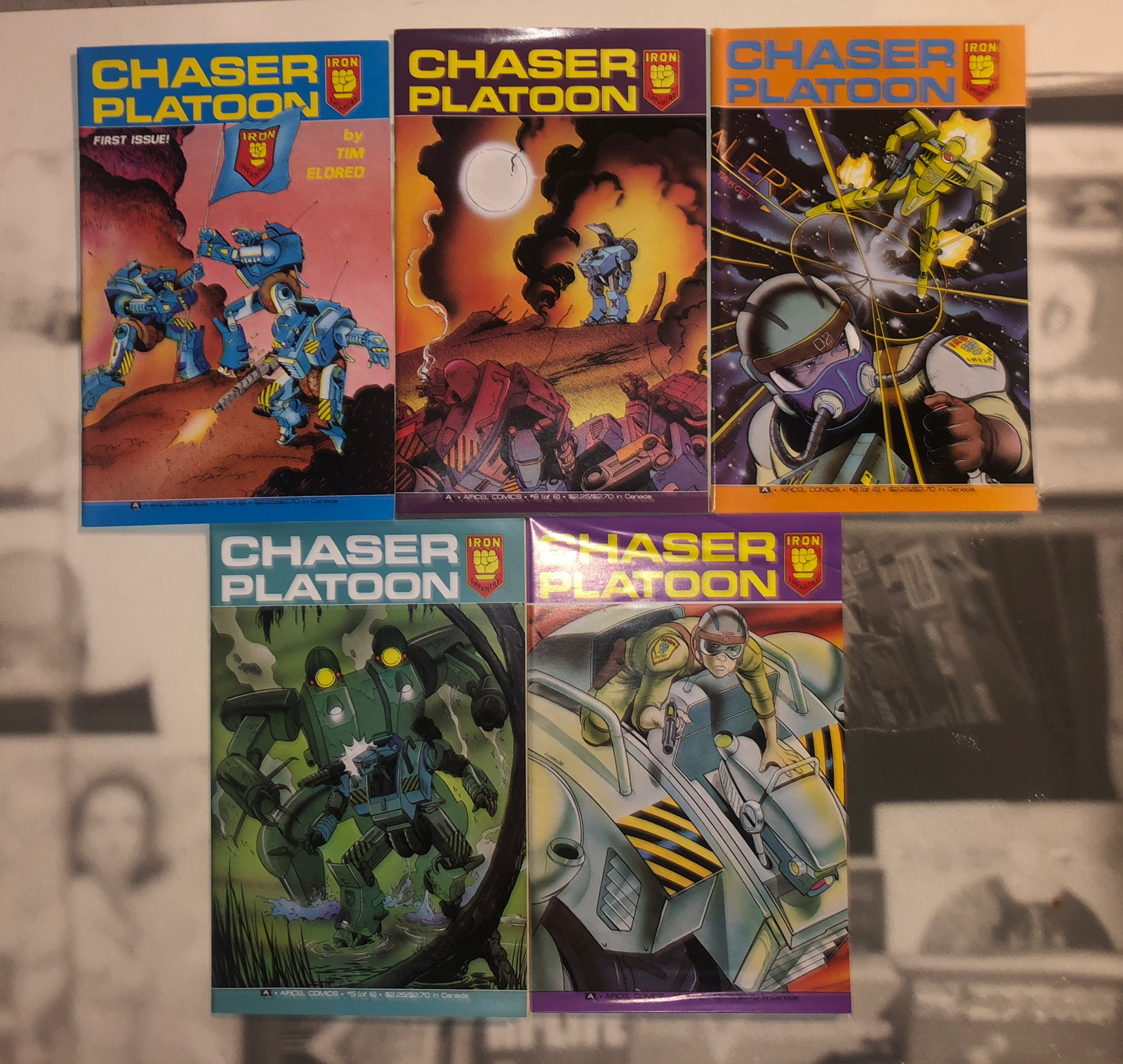 CHASER PLATOON #1,2,3,4,5 set 1991 Aircell Comics B/W Manga Mech Robots Inv#41CH