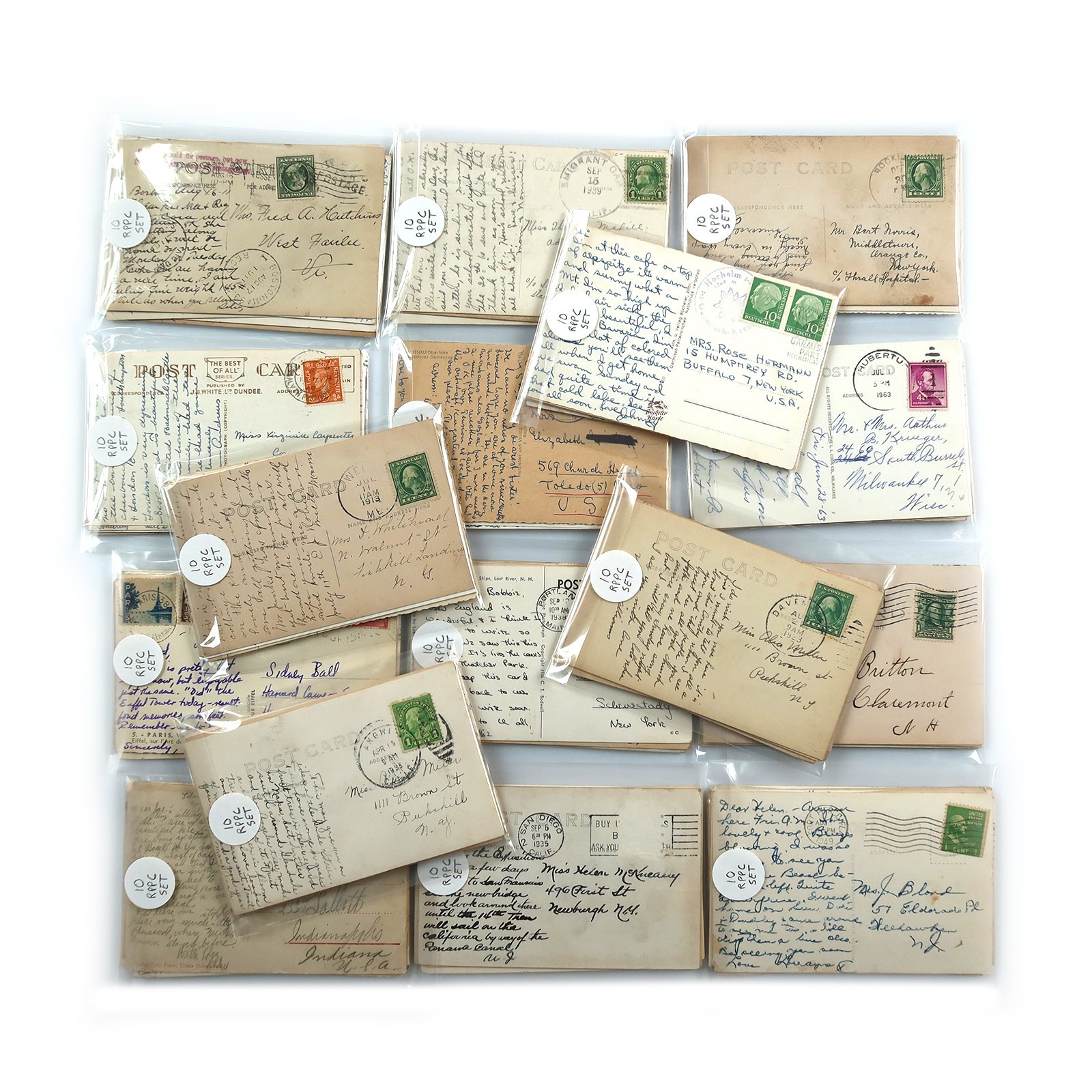 10 Real Photo Postcards - Postally Used Lot - Vintage & Antique RPPC Collection