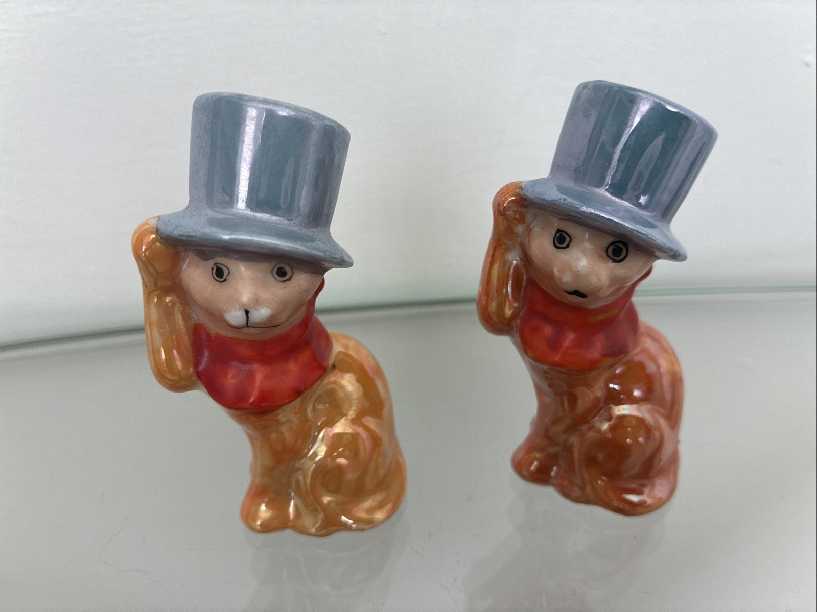 Vintage Kitschy Lustreware Cats In Top Hats Salt Pepper Set Japan