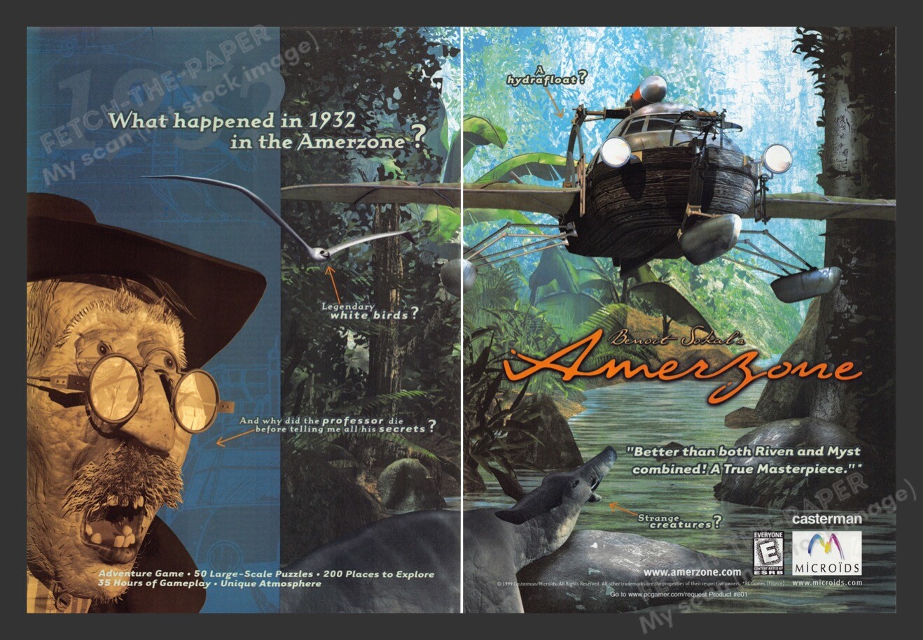 Benoit Sokal's Amerzone 1990s Video Game Print Ad (2 pages) 1999