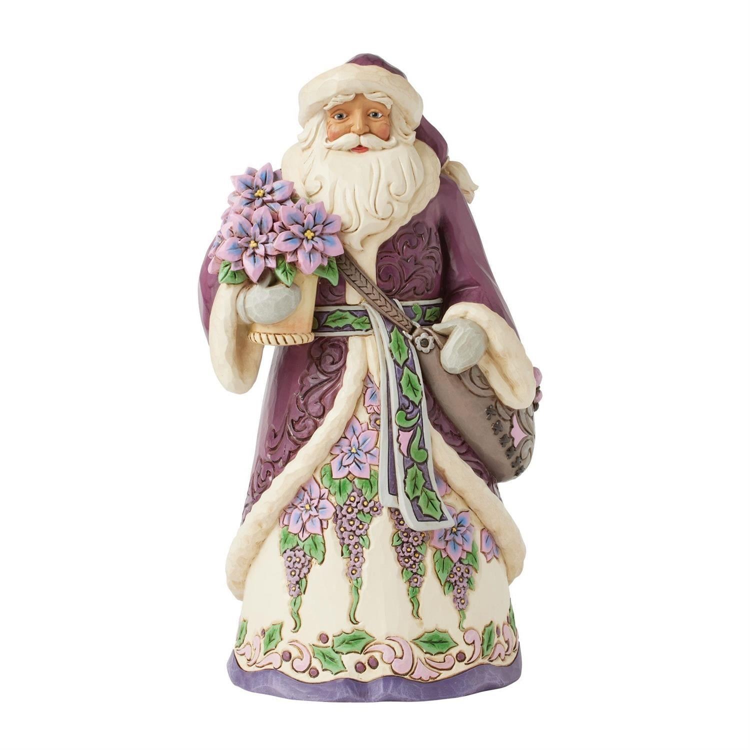 Jim Shore Heartwood Creek Purple Santa Holding Poinsettias Figurine 6017004