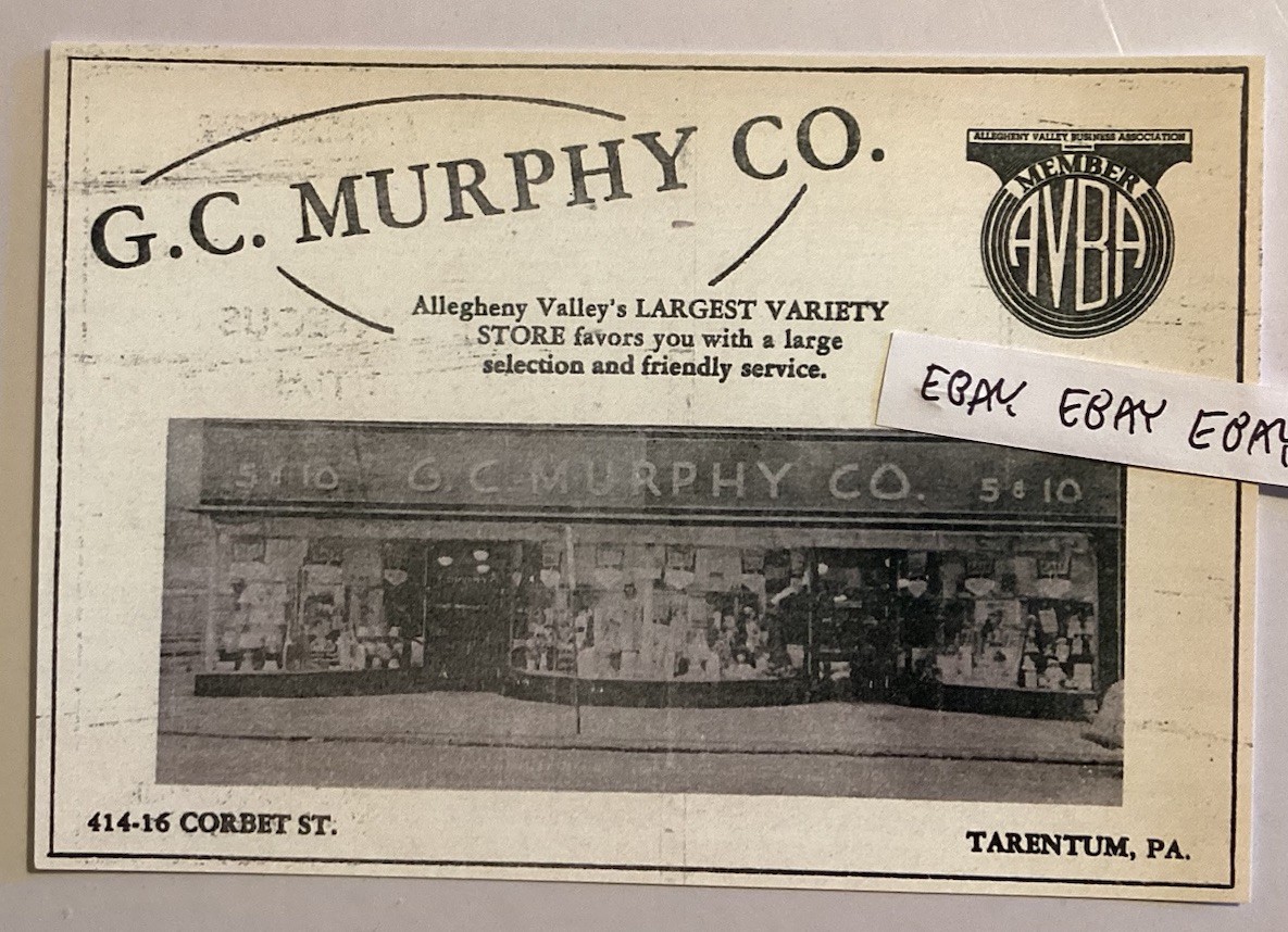 1950 TARENTUM PA. G.C. MURPHY CO. ALLEGHENY VALLEY’S LARGEST STORE NEW POSTCARD