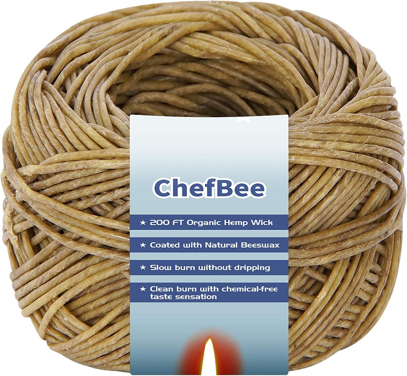 200 FT Organic Hemp Wick Spool 100% Natural Beeswax Coated Slow Burn Fine Twine