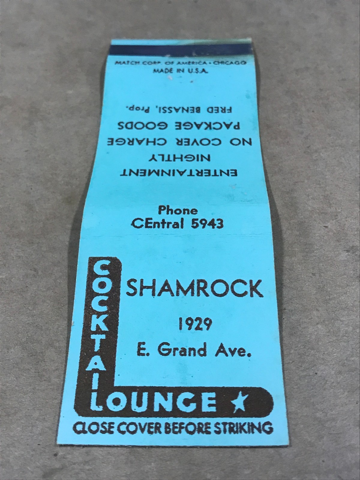 Vintage Shamrock Cocktail Lounge - Matchcover, Matchbook