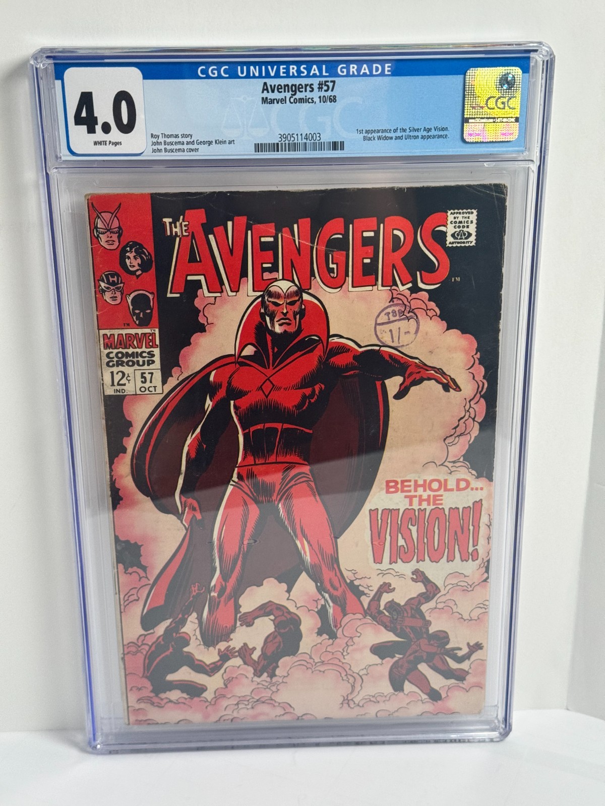 Avengers #57 CGC 4.0 WHITE Pages 1st Vision 1968 Marvel Silver Age Key