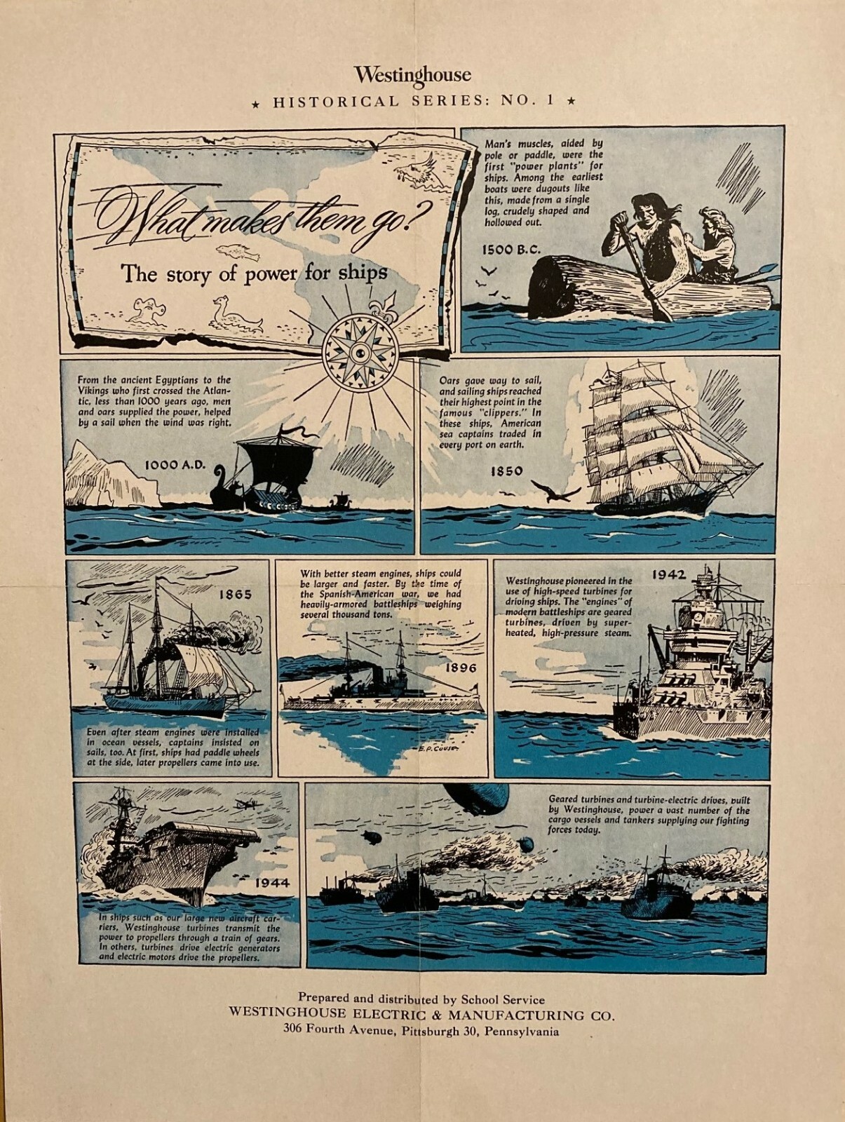 1944 Westinghouse Historical Series Poster No. 1 for Schools     “NEW OLD STOCK”