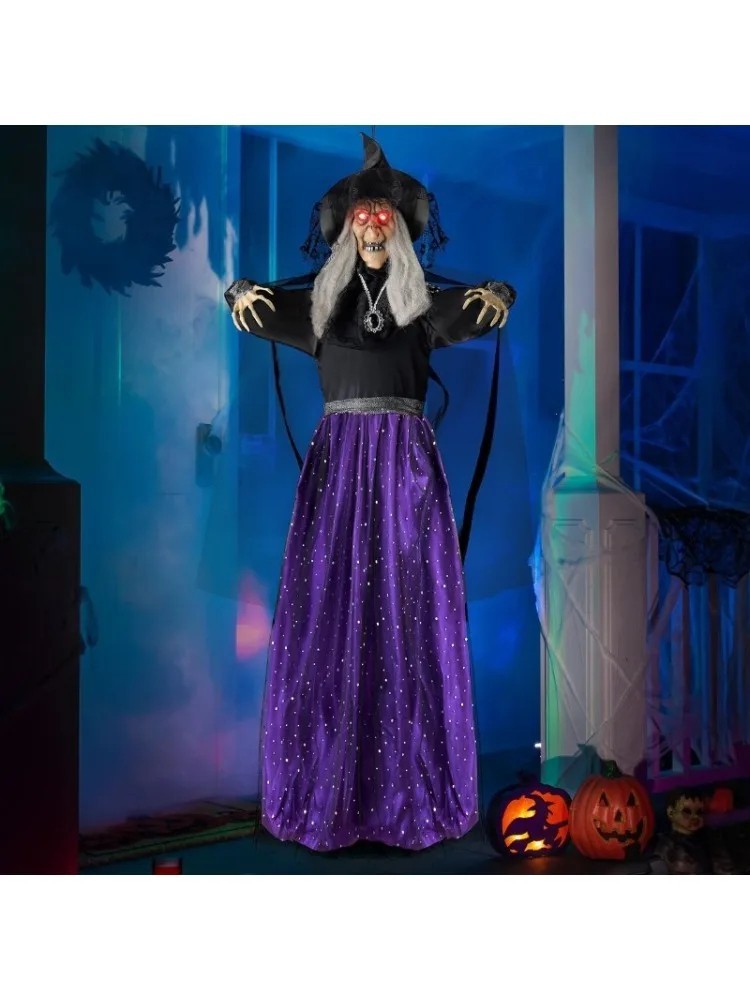 47” Animated Witch Halloween Decorations Outdoor Indoor, Scary Halloween Animat