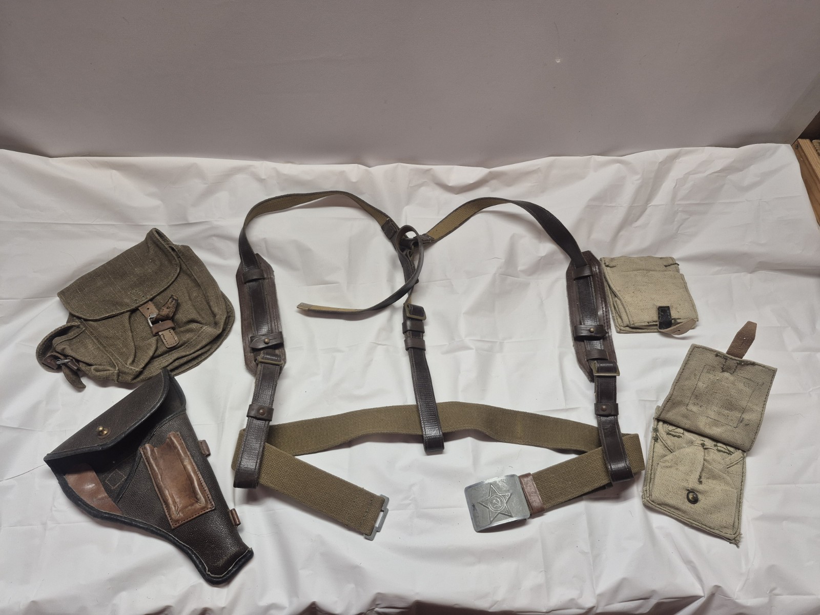 Red Army Soviet Russia Issued Belt Grenadier Pouches Set, Tokarev Holster 1950s