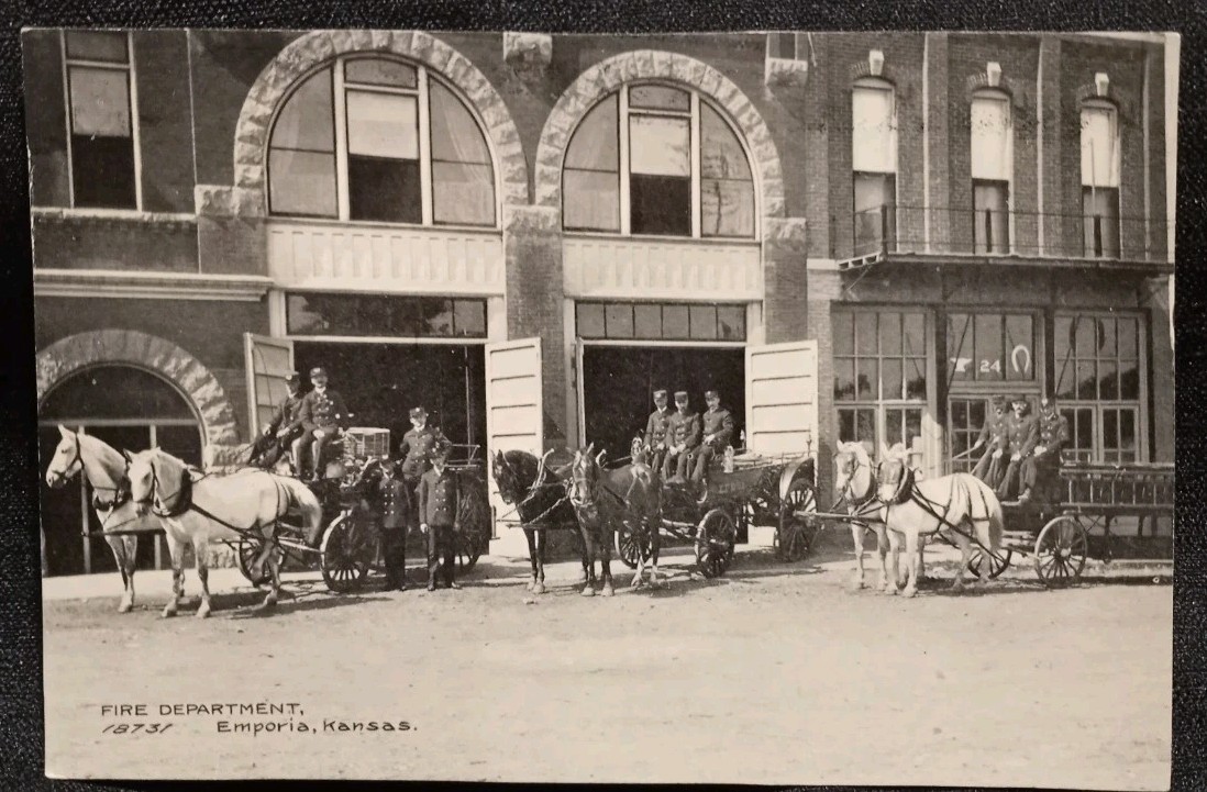 Vintage 1900s Fire Department Emporia, Kansas Postcard Fire Station