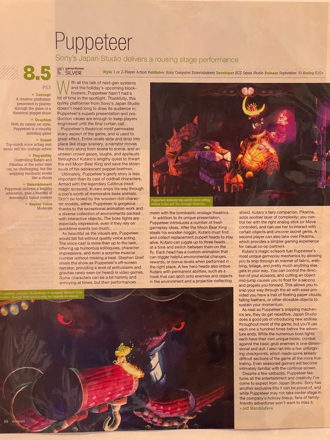 2013 Puppeteer PS3 Video Game Magazine Review Page Sony Japan Studio