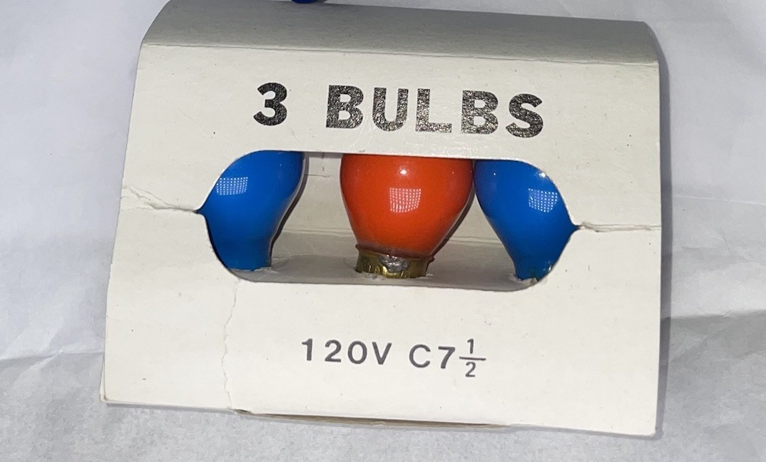 Vintage Painted C7½ Christmas Bulbs Blue Orange w/ Box New Wonder Taiwan