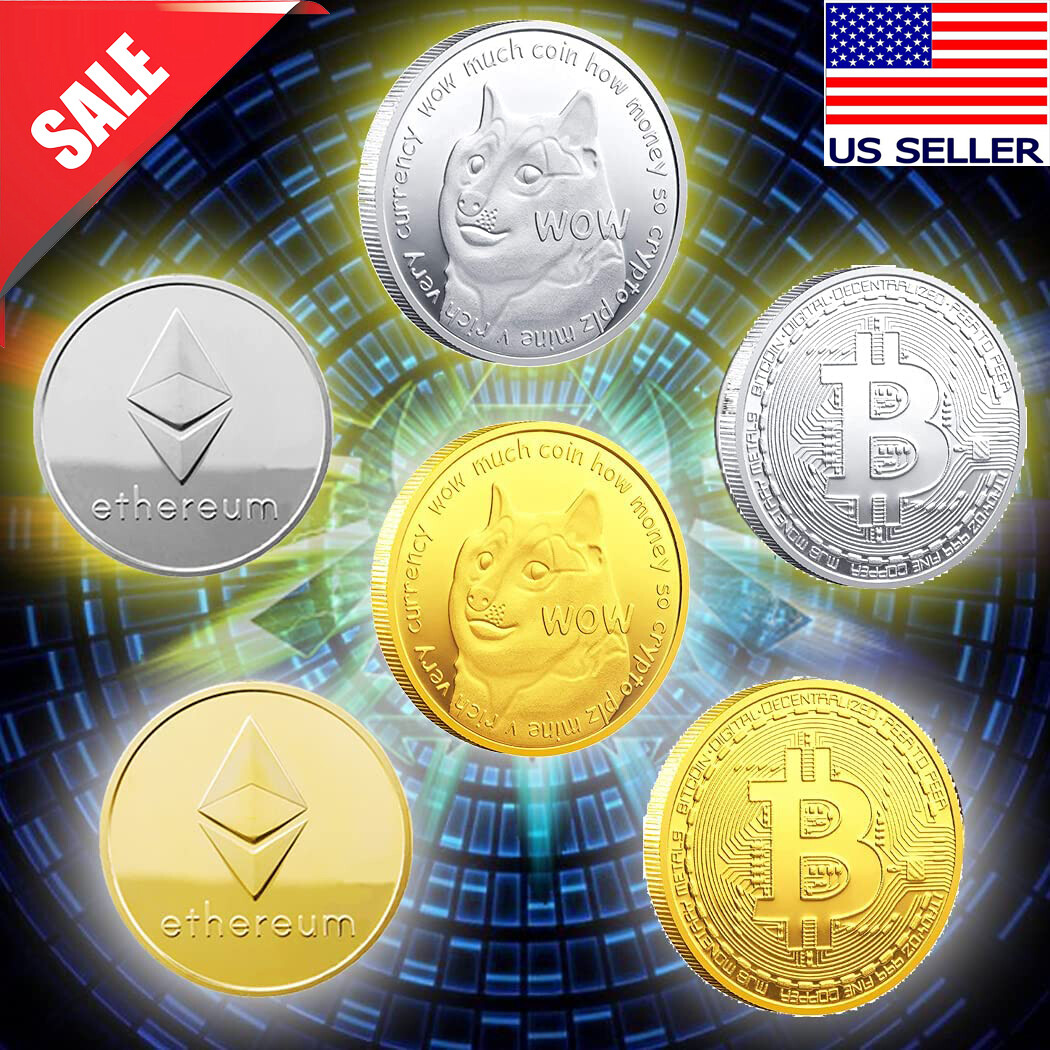 6 Bitcoin Dogecoin BitCoin Ethereum Commemorative Collectors Doge Souvenir Gift